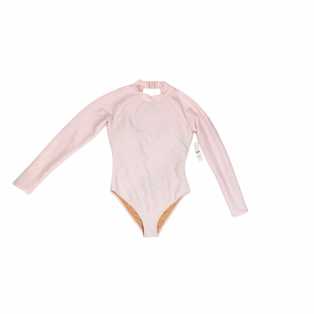 J. Crew Active Ribbed Long Sleeve One-Piece Swimsuit Rash Guard Pink NWT Size 6 - Picture 10 of 11